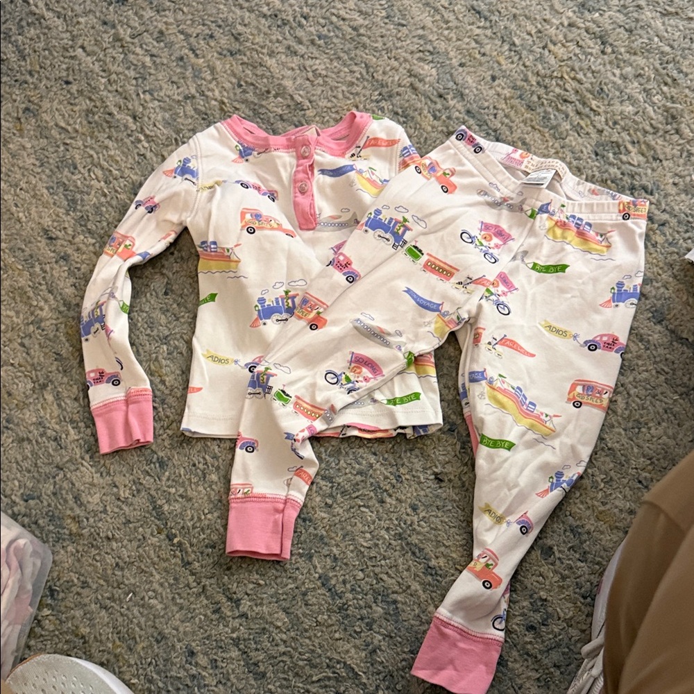 The Beaufort Bonnet Company Cream and Pink Vehicle Pajama Set